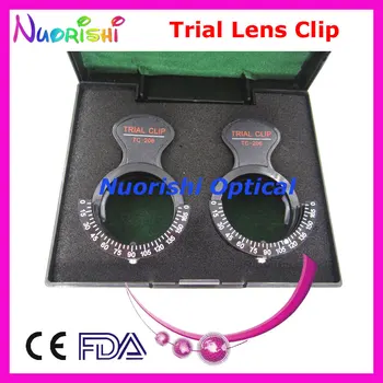 TC206 Optometria Óptica Oftálmica Julgamento Lente Clipe Halberg Clipes de Quadro Preto de Plástico Rígido Caso Embalado