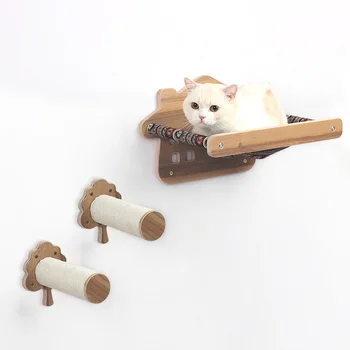 Gato De Parede De Árvore Montada Rascador Gato Rede Escadas Gato Scratcher Com Uma Acolhedora Poleiros Estável Gato Torre De Suprimentos Para Animais De Estimação Brinquedos